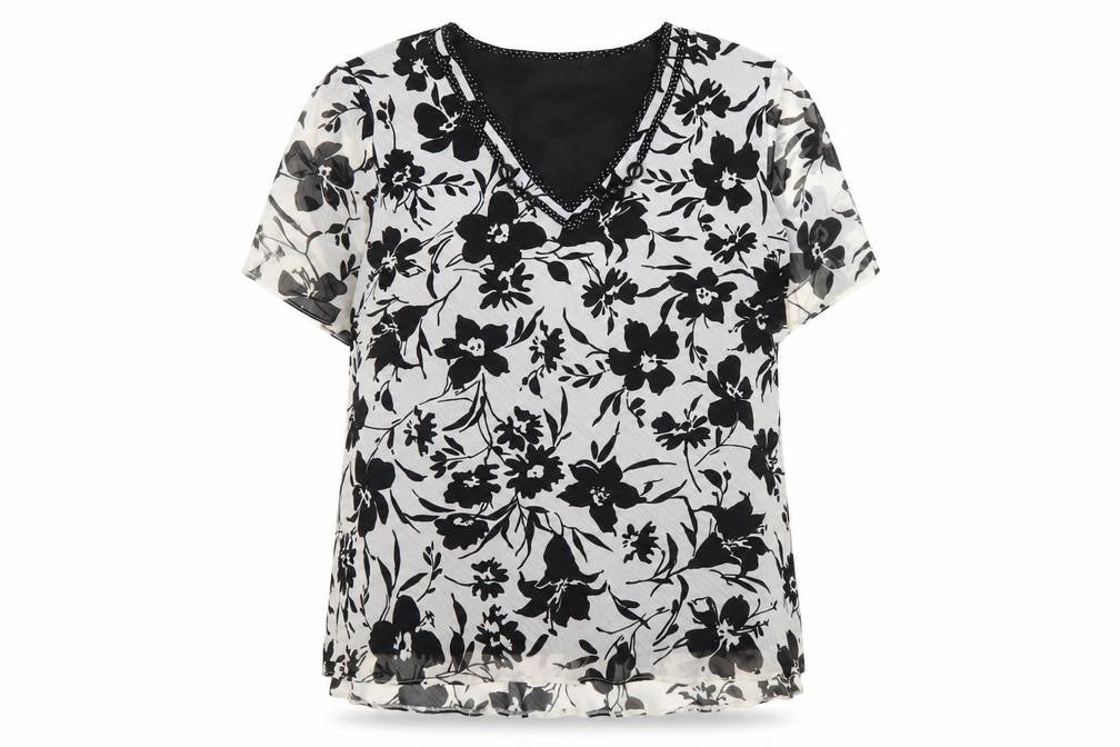 Ann Harvey Women's Black Floral Viscose Blouse, Size 16