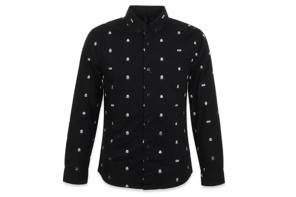 H&M Men Black XS Star Wars Collared Long Sleeve Shirt