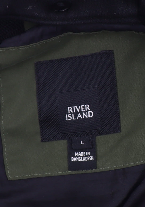 River Island Men's Green Bomber Jacket L - Casual, Hooded, Zip