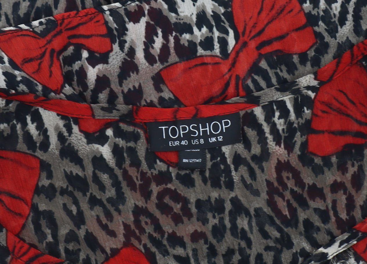 Topshop Women's Animal Print Bow Blouse, Size 12