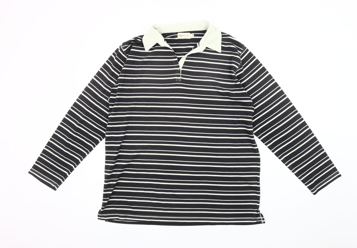 Bonmarché Women's Black Striped Polo Shirt M