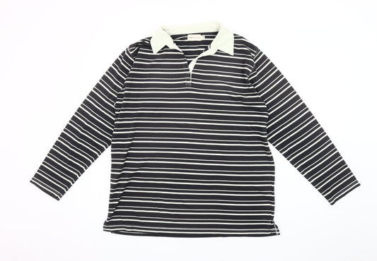 Bonmarché Women's Black Striped Polo Shirt M