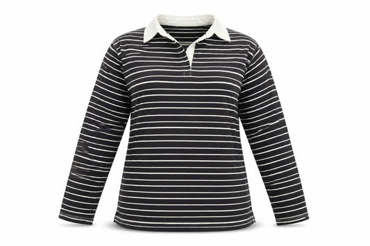 Bonmarché Women's Black Striped Polo Shirt M
