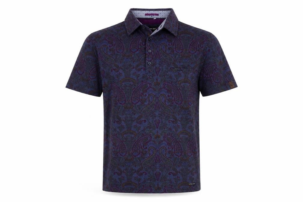 Guide London Men's Blue Paisley Polo Shirt M
