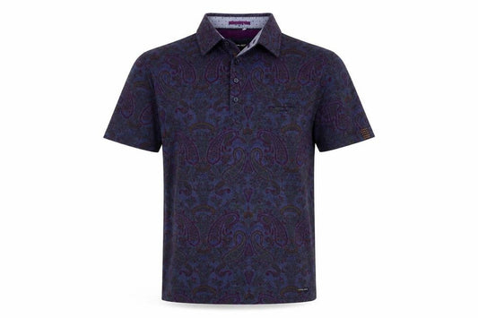 Guide London Men's Blue Paisley Polo Shirt M