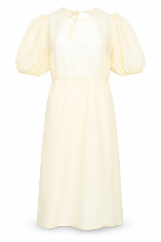 Zara Women’s Ivory Midi Dress, Size 12, Puff Sleeves