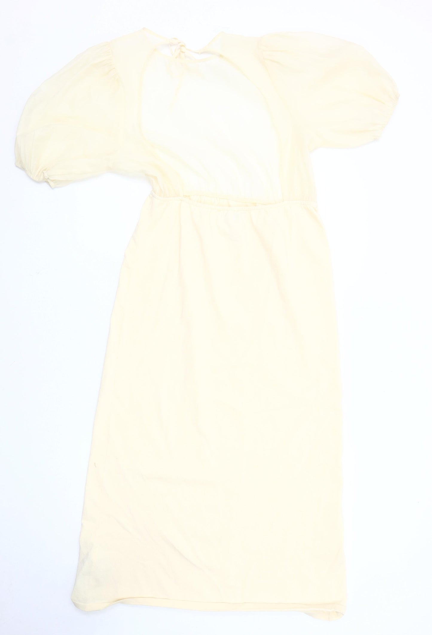 Zara Women’s Ivory Midi Dress, Size 12, Puff Sleeves
