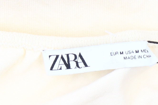 Zara Women’s Ivory Midi Dress, Size 12, Puff Sleeves