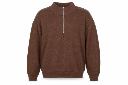 Front view of ASOS Men's Brown Pullover Sweatshirt M 1/4 Zip High Neck