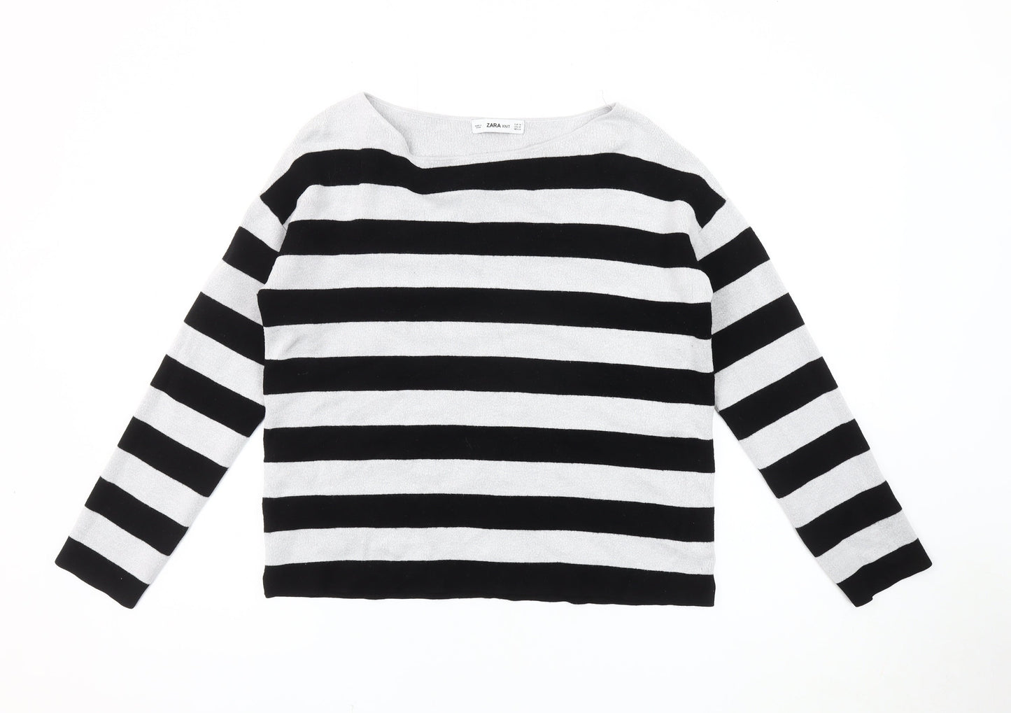 Zara Women's Black Striped Pullover Jumper Size 12