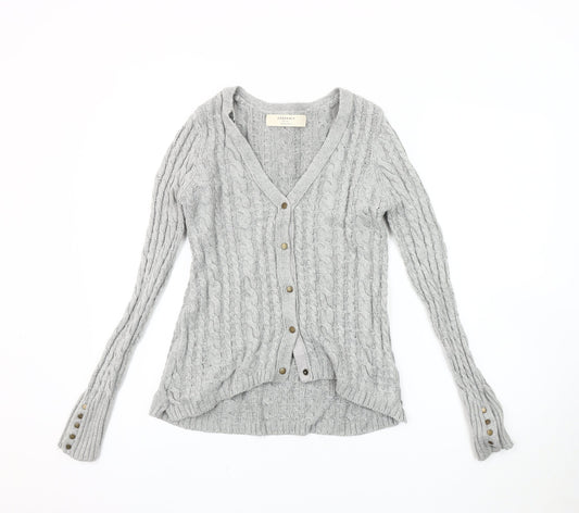Zara Women's Grey V-Neck Cable-Knit Cardigan
