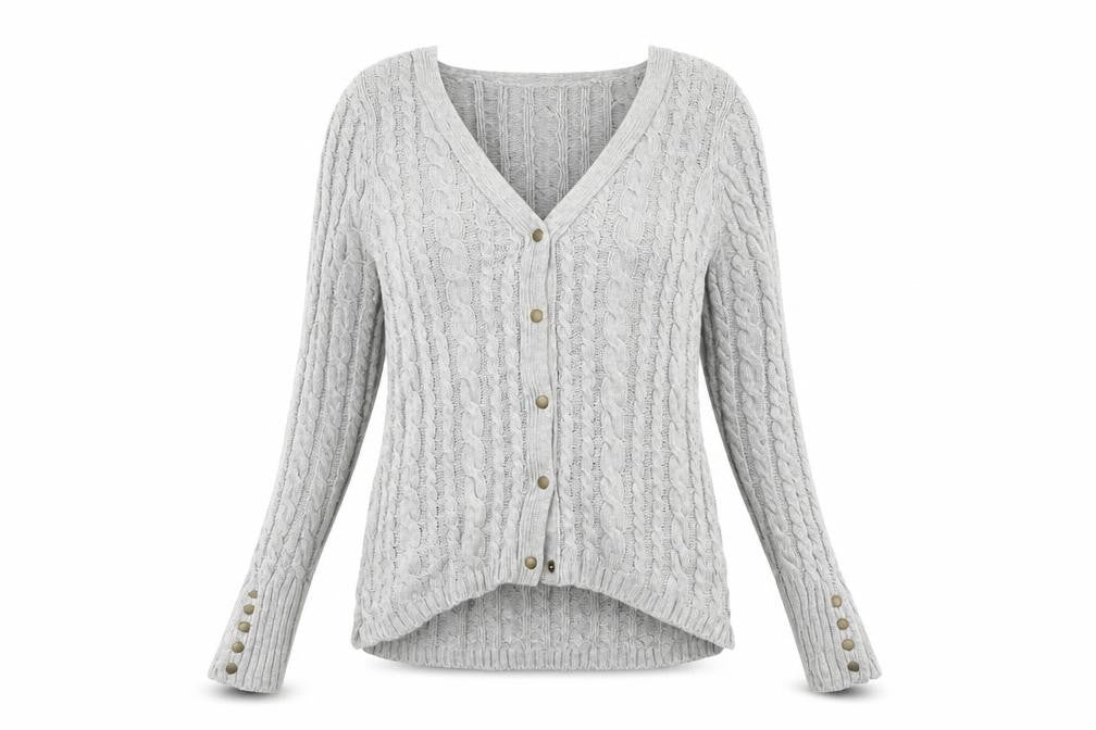 Zara Women's Grey V-Neck Cable-Knit Cardigan