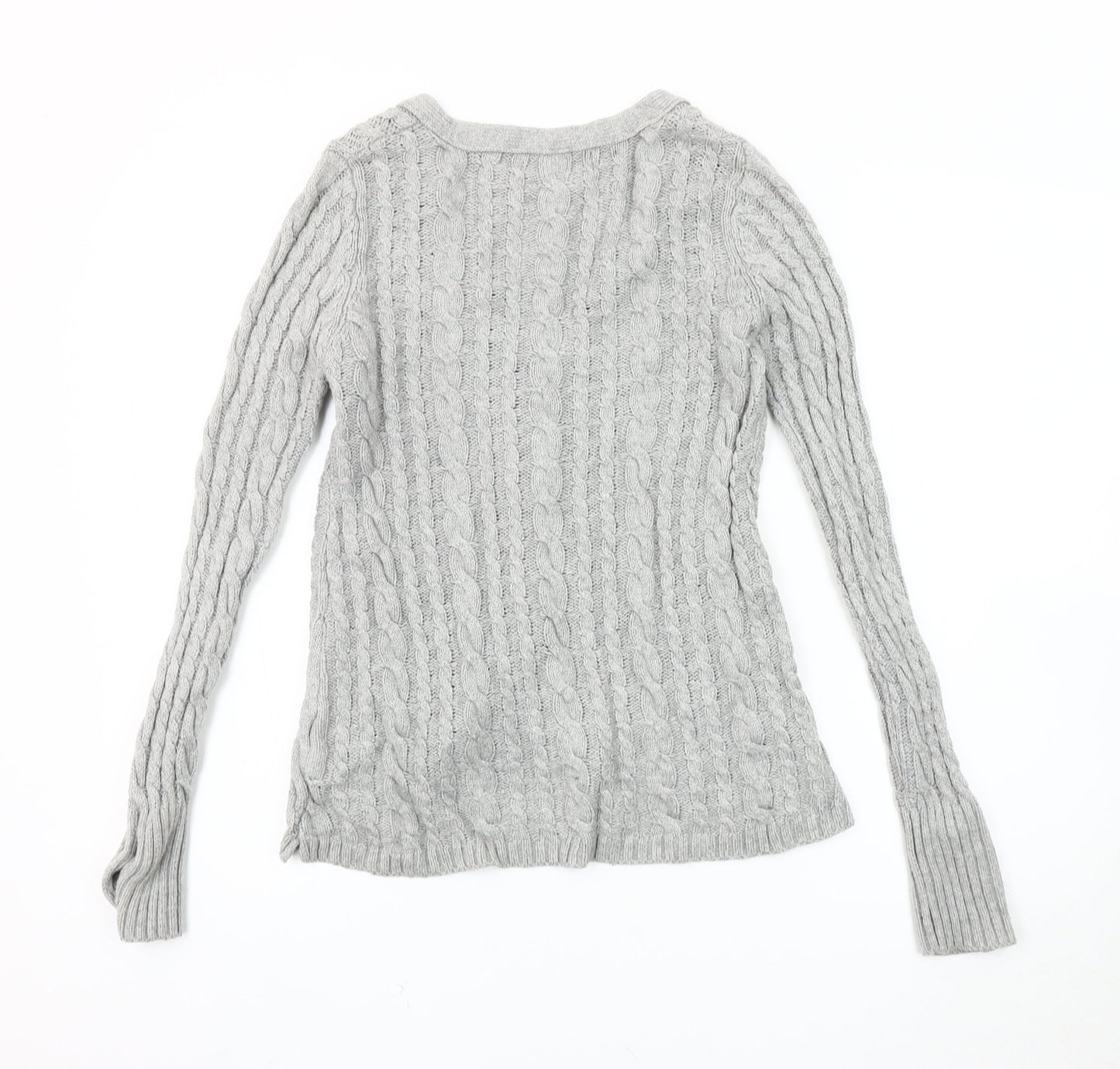 Zara Women's Grey V-Neck Cable-Knit Cardigan