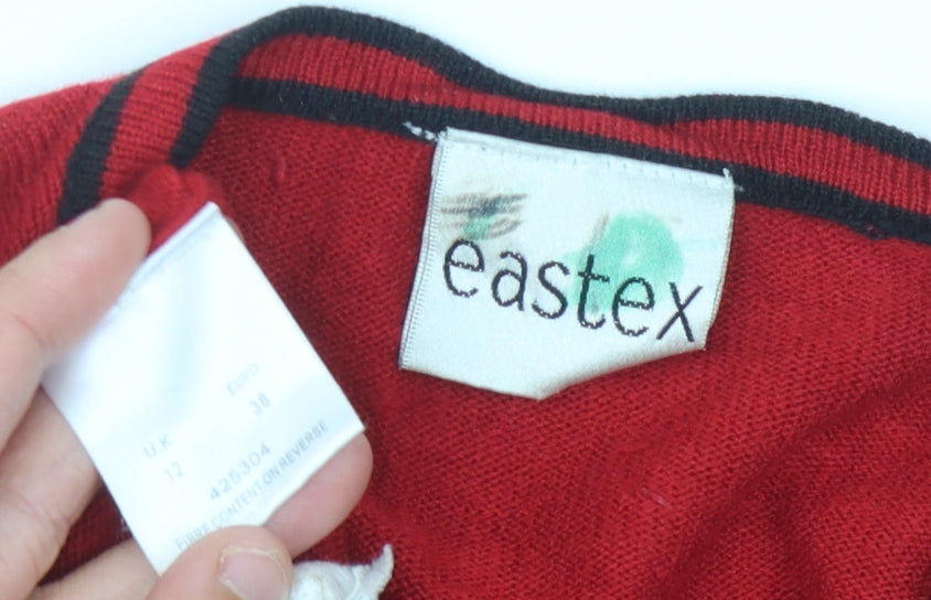 Eastex Women's Red Cardigan Size 12 V-Neck Knit