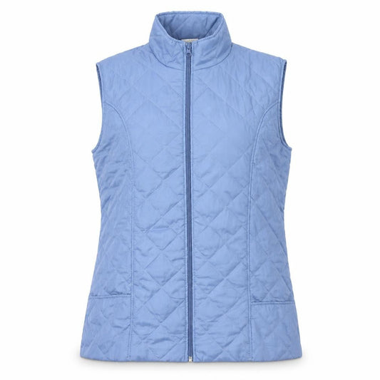 Front view of Anne de Lancay Women's Blue Quilted Waistcoat M