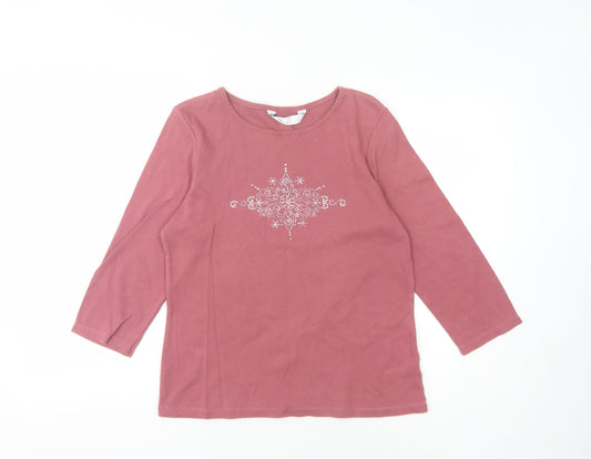 BHS Women's Pink Embroidered 3/4 Sleeve T-Shirt Size 14