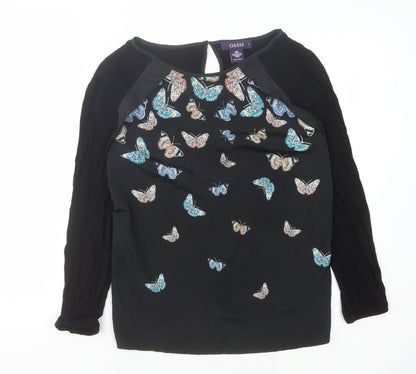 Oasis Women's Black Butterfly Blouse, Size S