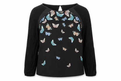 Oasis Women's Black Butterfly Blouse, Size S