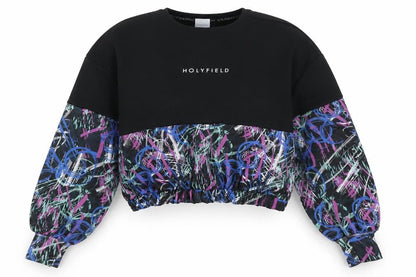 Front view of Holyfield girls’ sweatshirt black multicoloured pullover 14-15 years