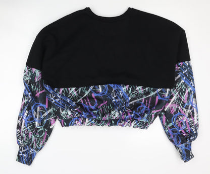 Back view of Holyfield girls’ sweatshirt black multicoloured pullover 14-15 years