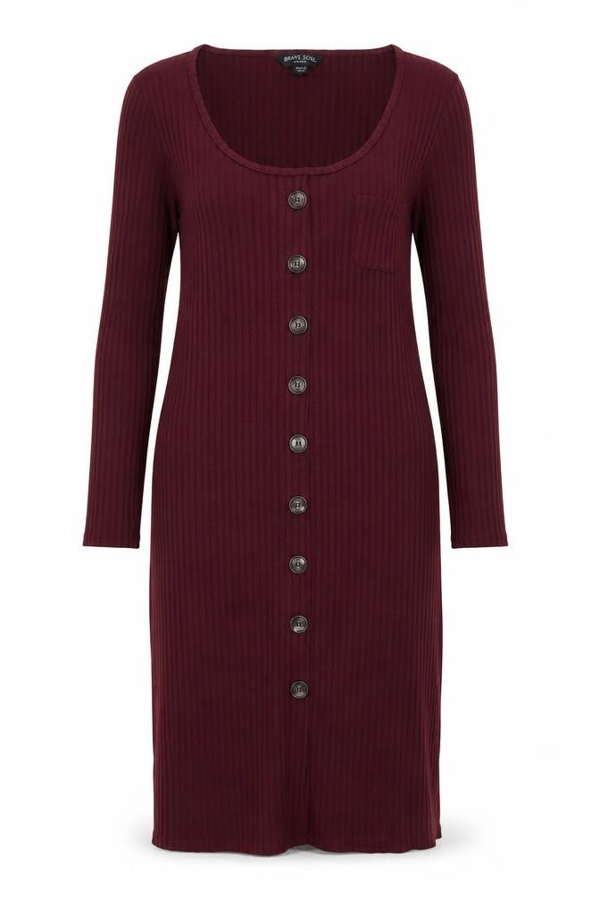 Brave Soul Red Jersey Dress Women M Scoop Neck Button