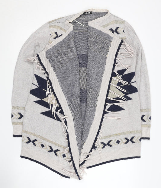 Quiz Women's Grey Aztec Cardigan, Size S, Fringe Detail