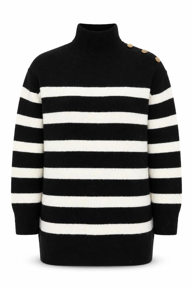 New Look Women's Black Striped Pullover Jumper - Small