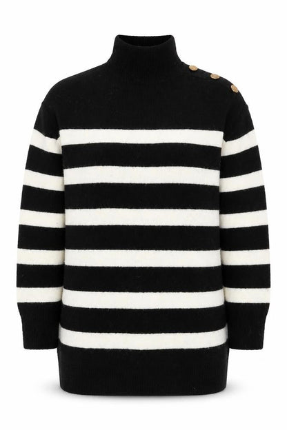 New Look Women's Black Striped Pullover Jumper - Small