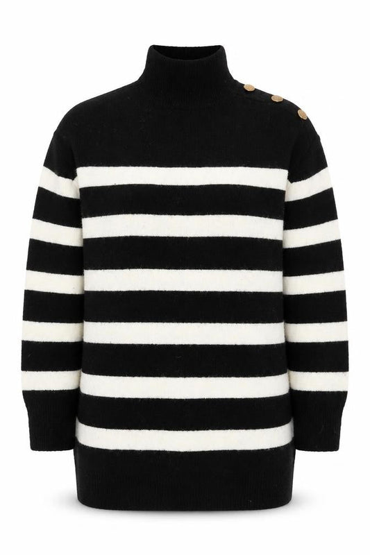 New Look Women's Black Striped Pullover Jumper - Small