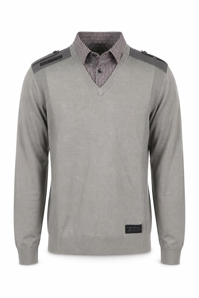 Next Men's Grey V-Neck Jumper, Size M, Button Accent