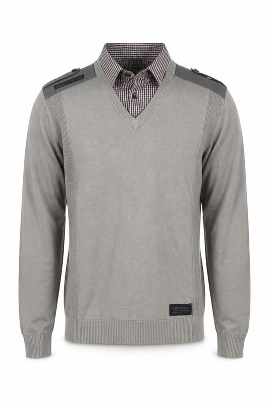 Next Men's Grey V-Neck Jumper, Size M, Button Accent