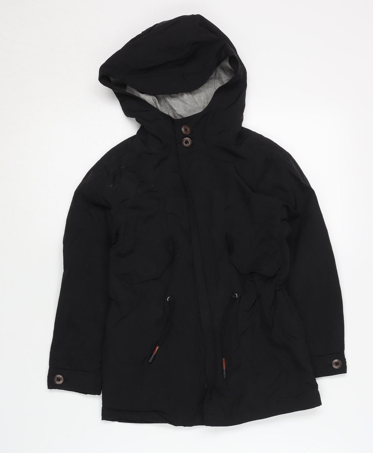 Zara Boys Black Hooded Jacket Size 5 Years with Button Accents