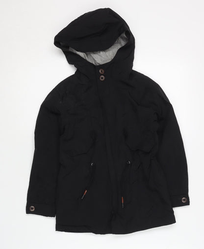 Additional front view of Zara boys’ black hooded jacket, size 5, years with button accents