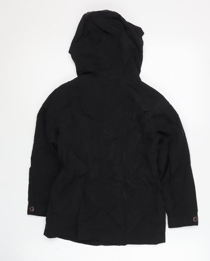 Back view of Zara boys’ black hooded jacket, size 5, years with button accents