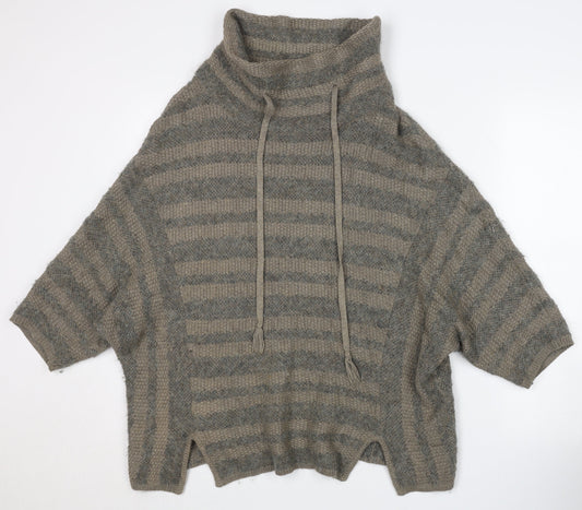 Wrap Women's Beige High Neck Striped Jumper Size 8/10