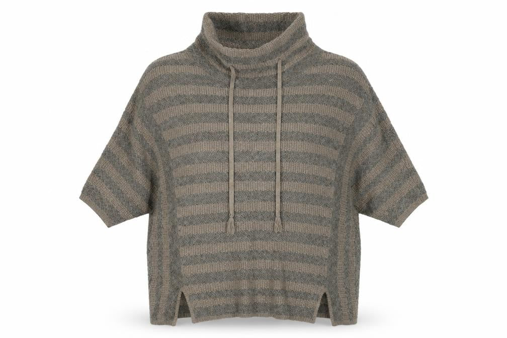 Wrap Women's Beige High Neck Striped Jumper Size 8/10