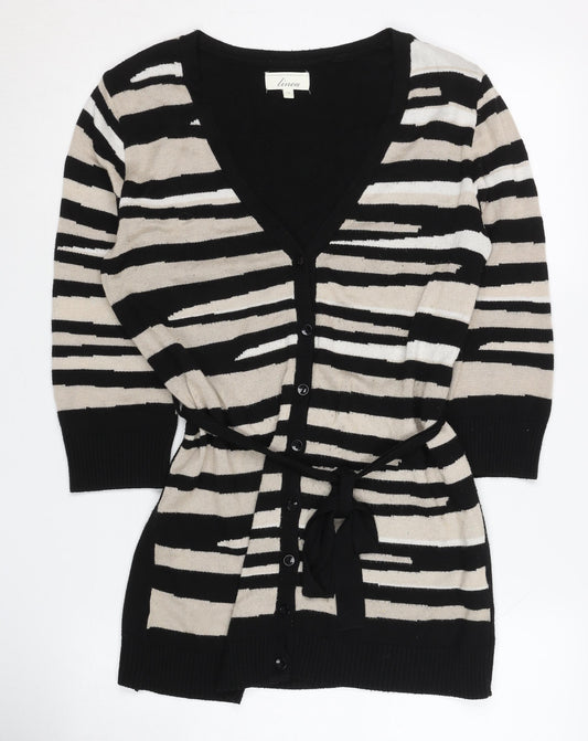 Linea Women's Black Beige Cardigan M, Viscose Acrylic Blend