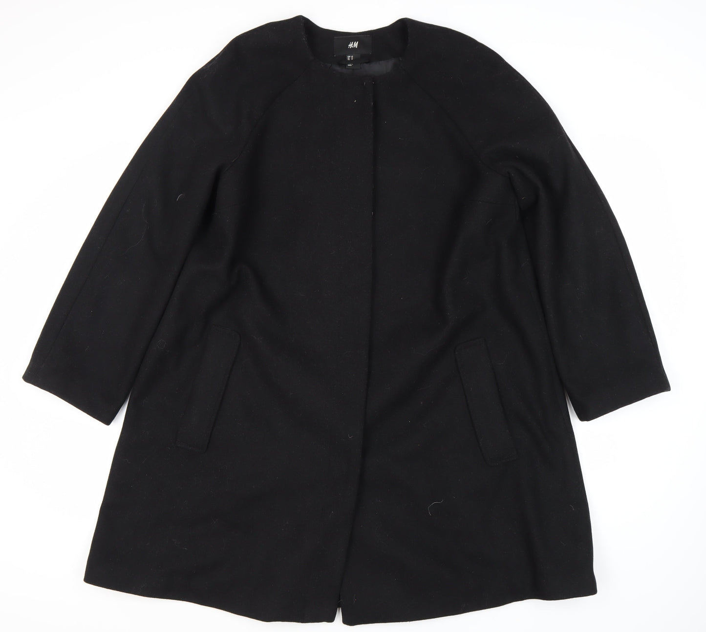 H&M Women's Black Wool Blend Long Coat Size 12