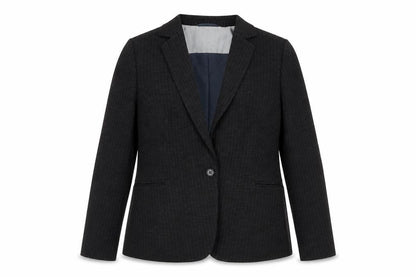 Front view of ESPRIT Women's Black Pinstripe Blazer, size 18