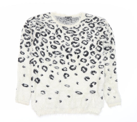 Warehouse Women's White Animal Print Pullover Jumper Size 8