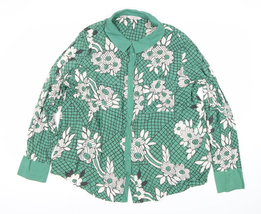 Next Green Floral Button-Up Blouse, Size 20, Women's