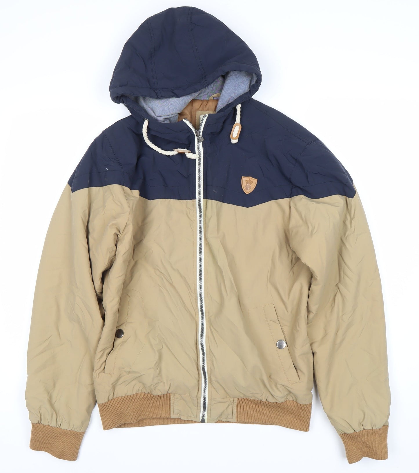 Soulstar Men's Beige Blue Hooded Puffer Jacket S