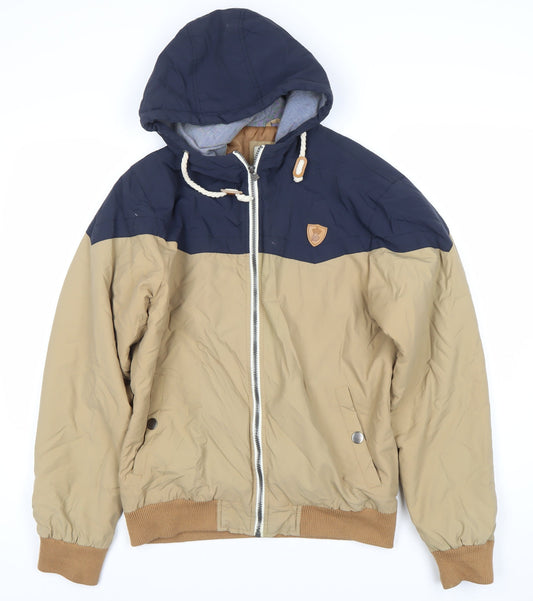 Soulstar Men's Beige Blue Hooded Puffer Jacket S