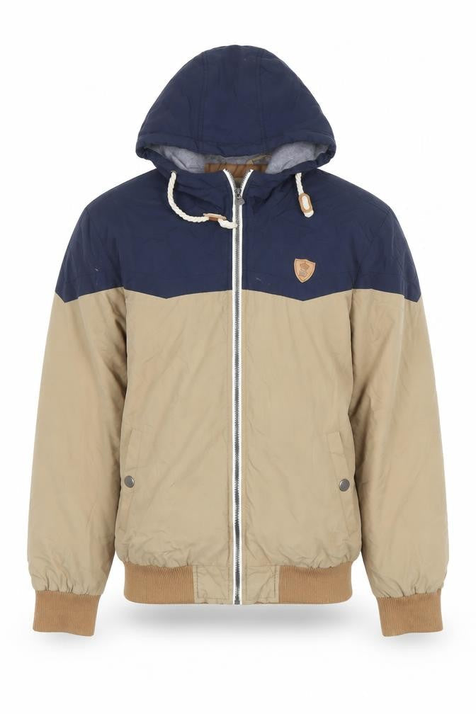 Soulstar Men's Beige Blue Hooded Puffer Jacket S