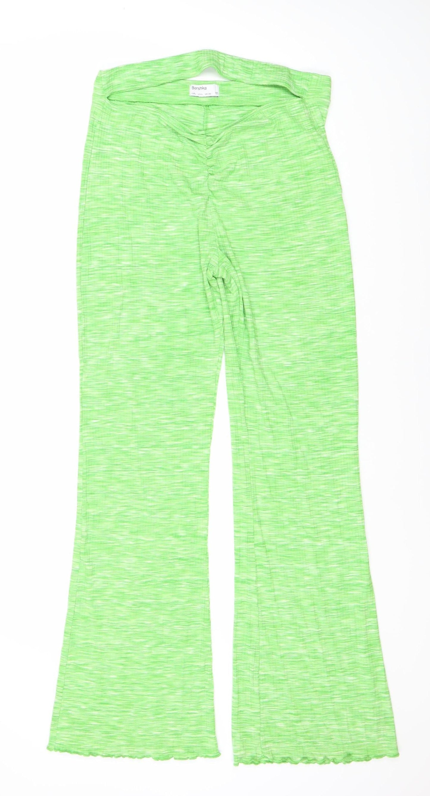 Bershka Green Trousers for Women, Size L, Viscose Blend