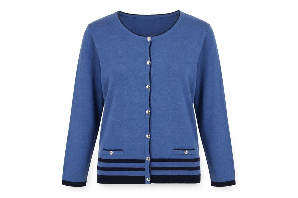 Karen Scott Women's Blue Striped Cardigan L