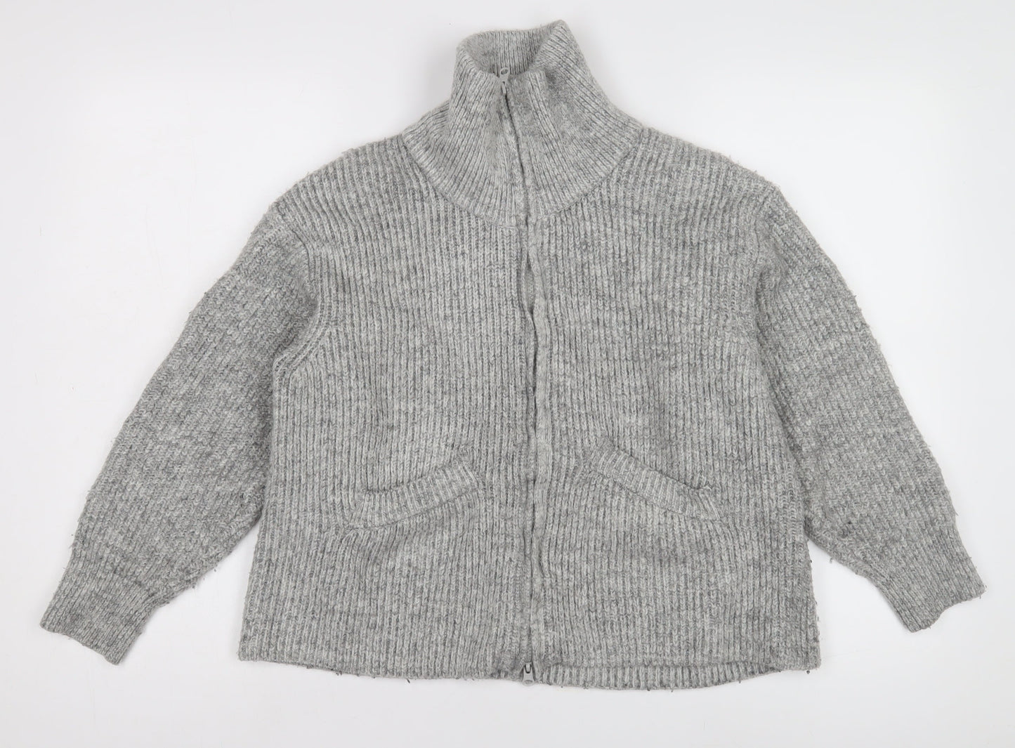Pull&Bear Women's Grey Full Zip High Neck Jumper XS