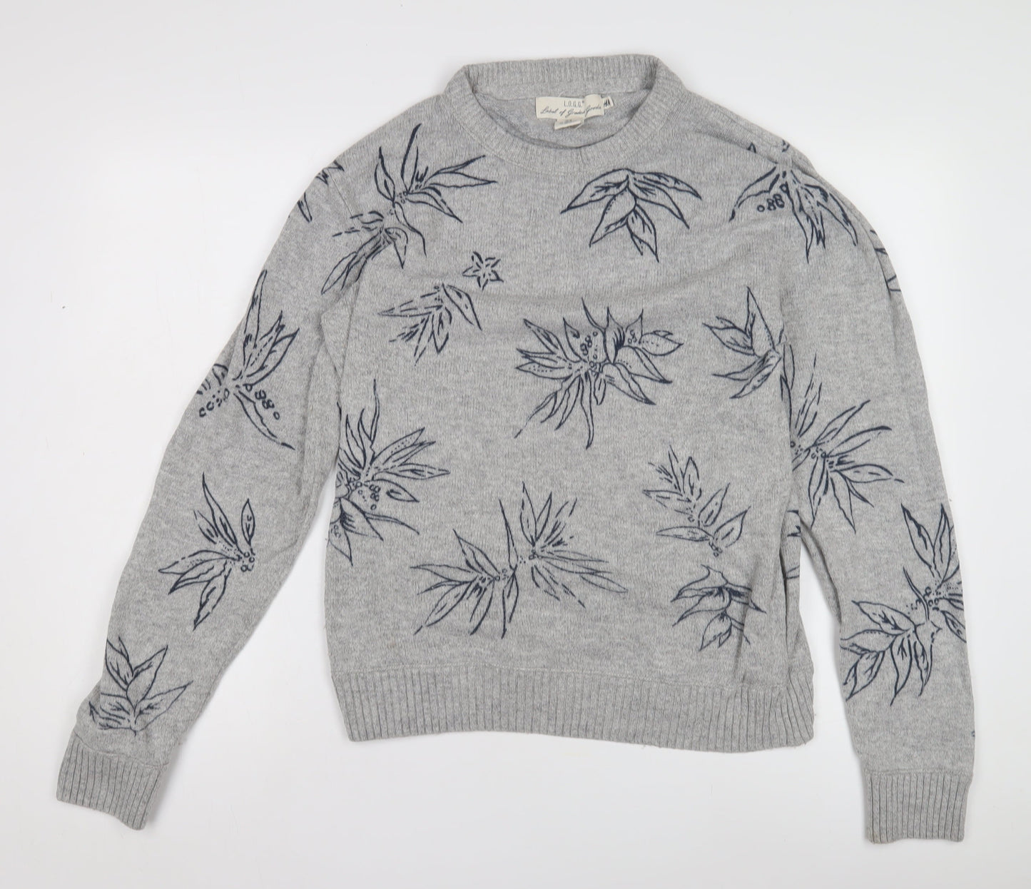 H&M Women's Grey M Floral Jumper - L.O.G.G.