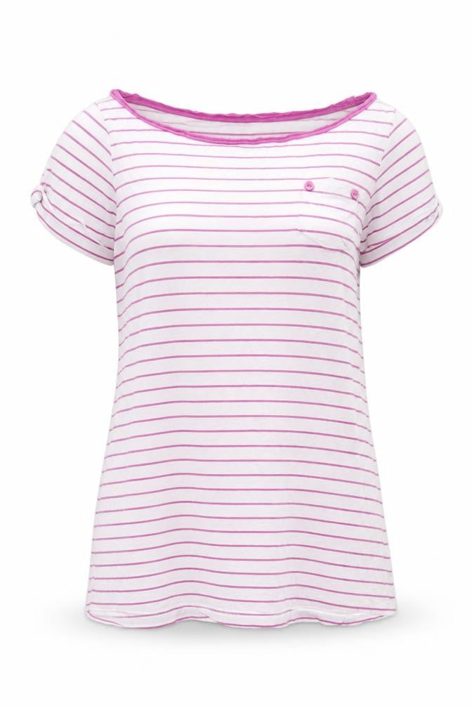 Mango Basics Women's White Pink Striped T-Shirt M
