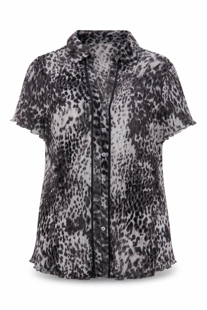 Classics Women's Grey Animal Print Short Sleeve Shirt